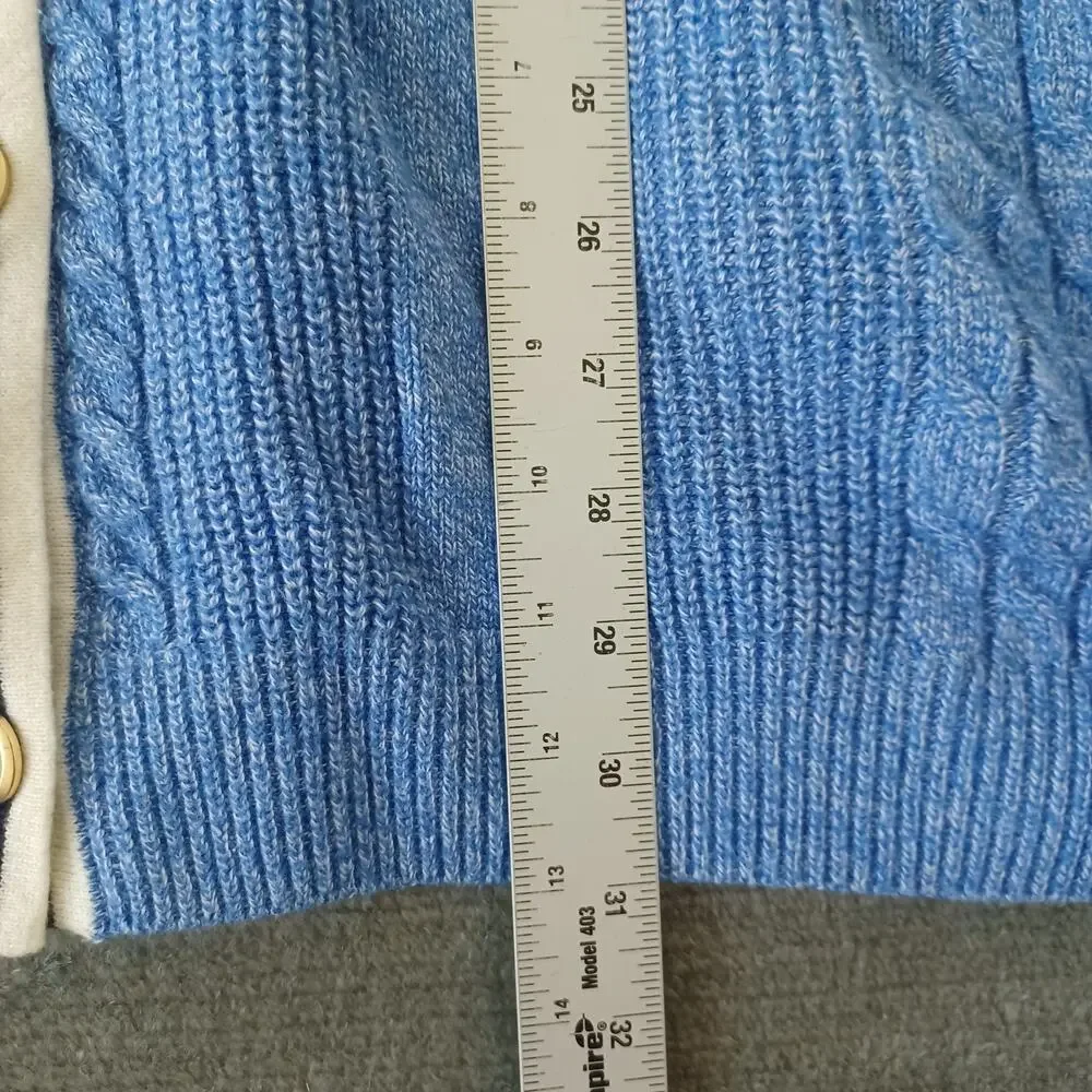 Talbots Cable Knit Cardigan Women M Blue Deep V-Neck Heavyweight Grannycore Cozy